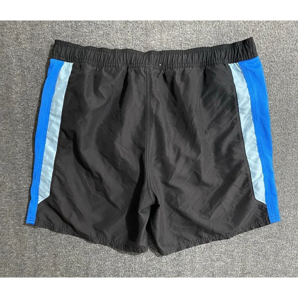 Nike Mens Black Blue Stripe Swim Trunks Lined Athletic Shorts NESS7400 L